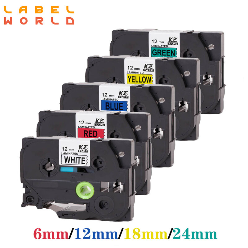 Fitas de etiqueta compatíveis com o irmão tz-231, 6mm/9mm/12mm/18mm/24mm x 8m, 1 pacote