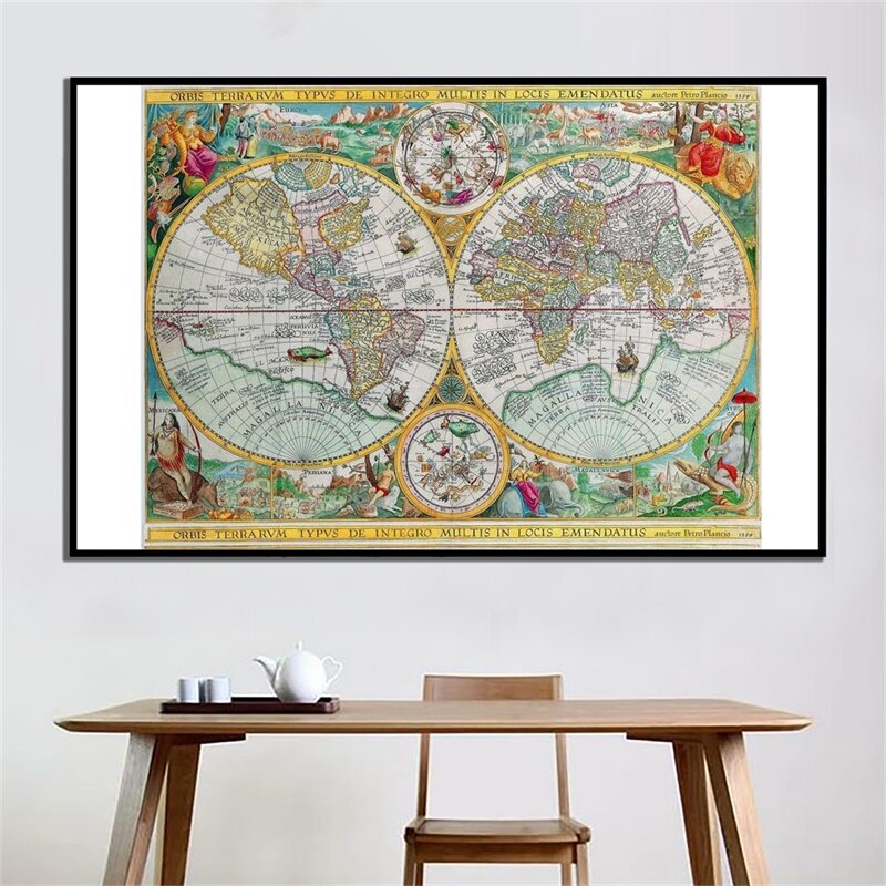 Pintura sobre lienzo con mapa Vintage para decoración del hogar y la Oficina, póster decorativo, cambia de lugar, 59x42cm, 1594