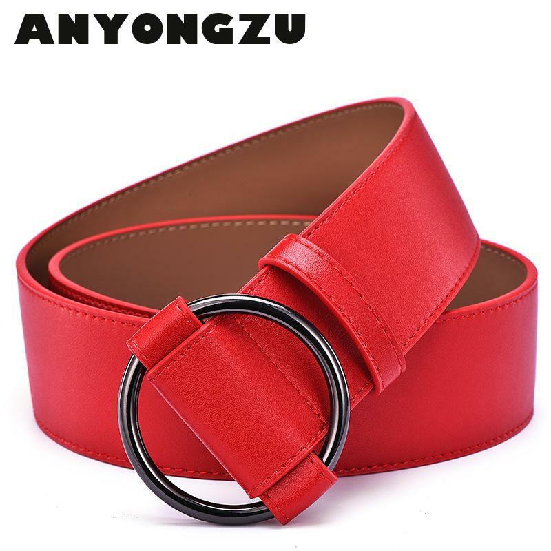Cinturón ancho con hebilla redonda para mujer, cubierta de cintura de cuero, negro y rojo, sellado de cintura suave de alta calidad