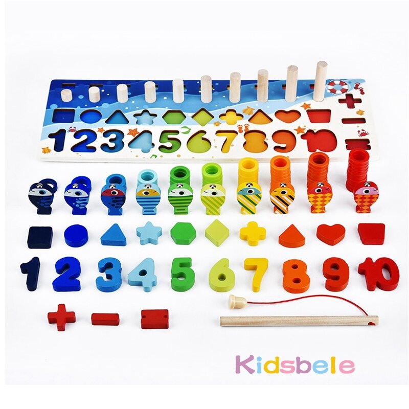 Dzieci Montessori matematyka zabawki dla małych dzieci edukacyjne Puzzle drewniane zabawki wędkarskie liczyć w kształcie cyfry pasujące Sorter gry planszowe zabawki