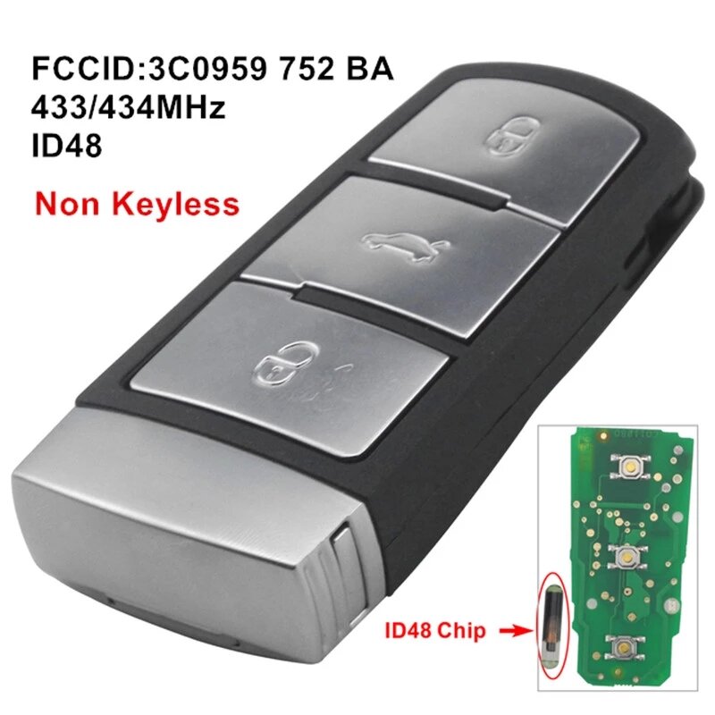RIOOAK-mando a distancia para coche, llave sin llave con Chip ID48 ID46 3C0959752BA 3C0959752BG 433mhz, para VW Passat B6 3C B7 Magotan CC, 3 botones
