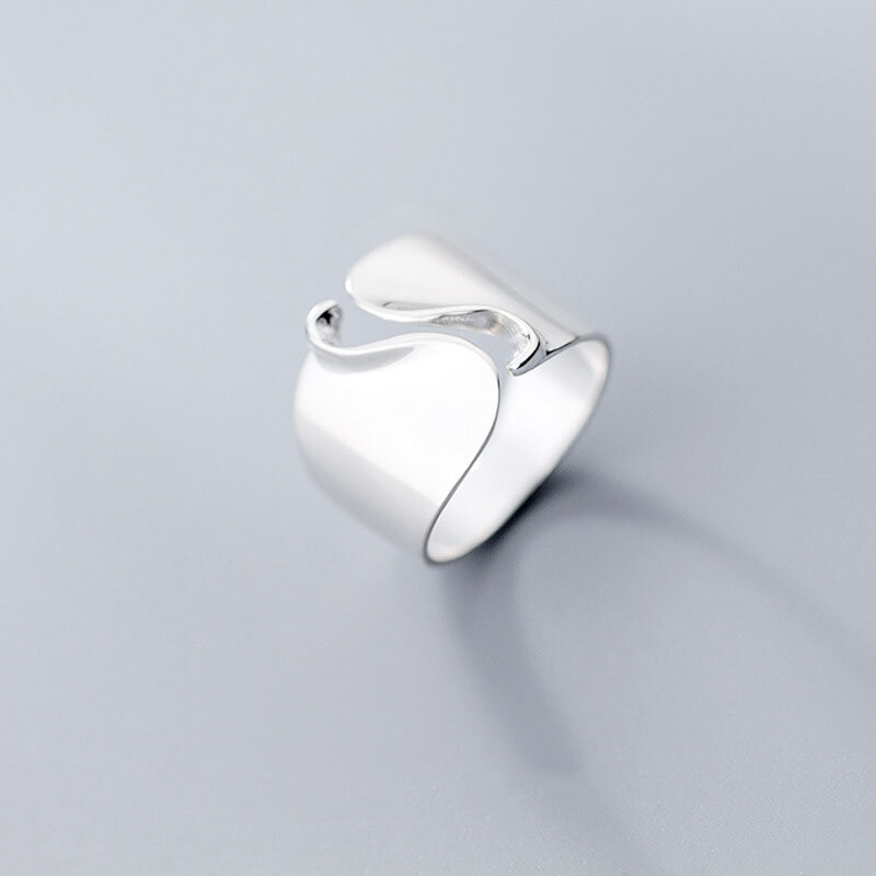 Prawdziwe 925 Sterling Silver minimalistyczny fala szeroki pierścień otwierający dla kobiet mody Party eleganckie linie OL biżuterii prezent