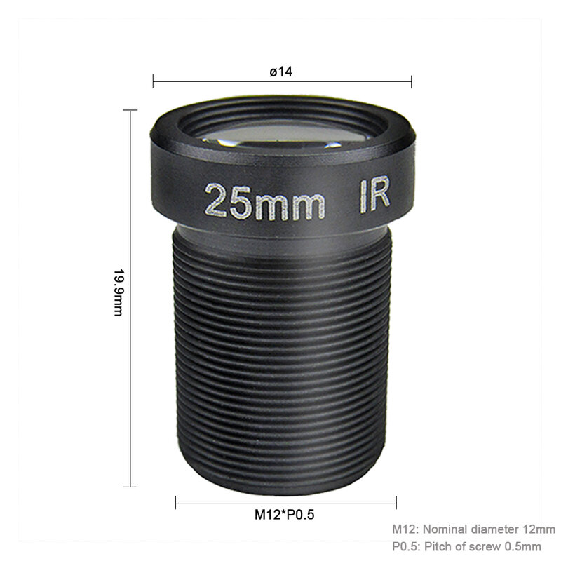 Hd監視カメラレンズ,5.0 mp,25mm,m12,1/2インチ,ipレンズ,f2.4,最大50mの長距離