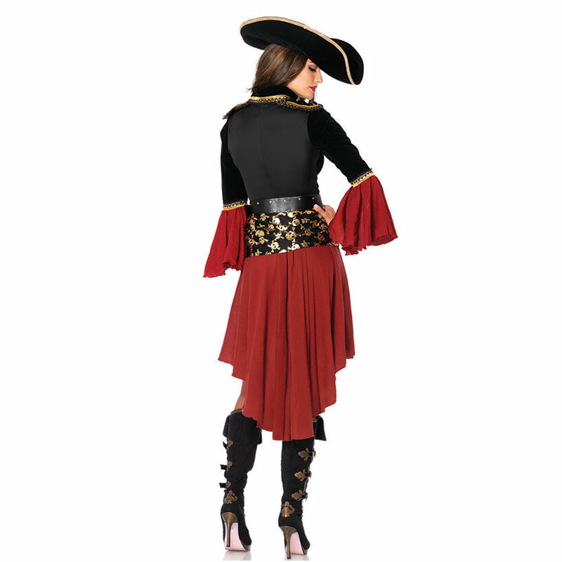 Ataullah Vrouwelijke Caribbean Pirates Captain Kostuum Halloween Rollenspel Cosplay Pak Medoeval Gothic Fancy Vrouw Jurk DW004