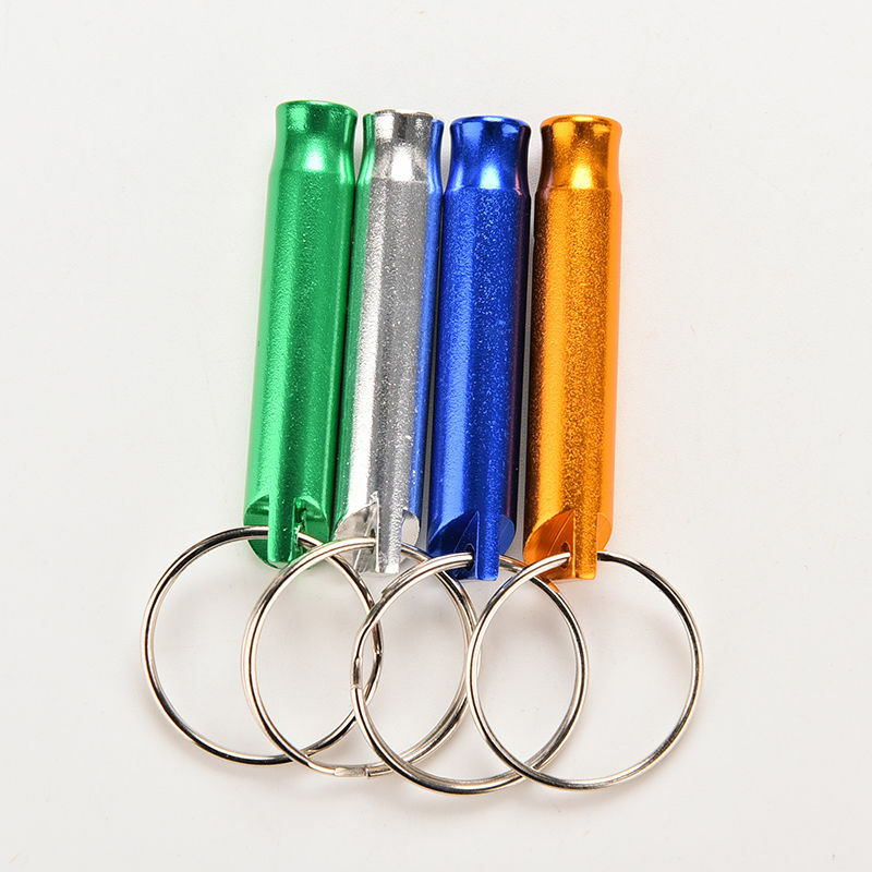 캠핑 하이킹을 위한 알루미늄 비상 생존 휘슬 키 체인, 4 가지 색상 혼합 1 개
