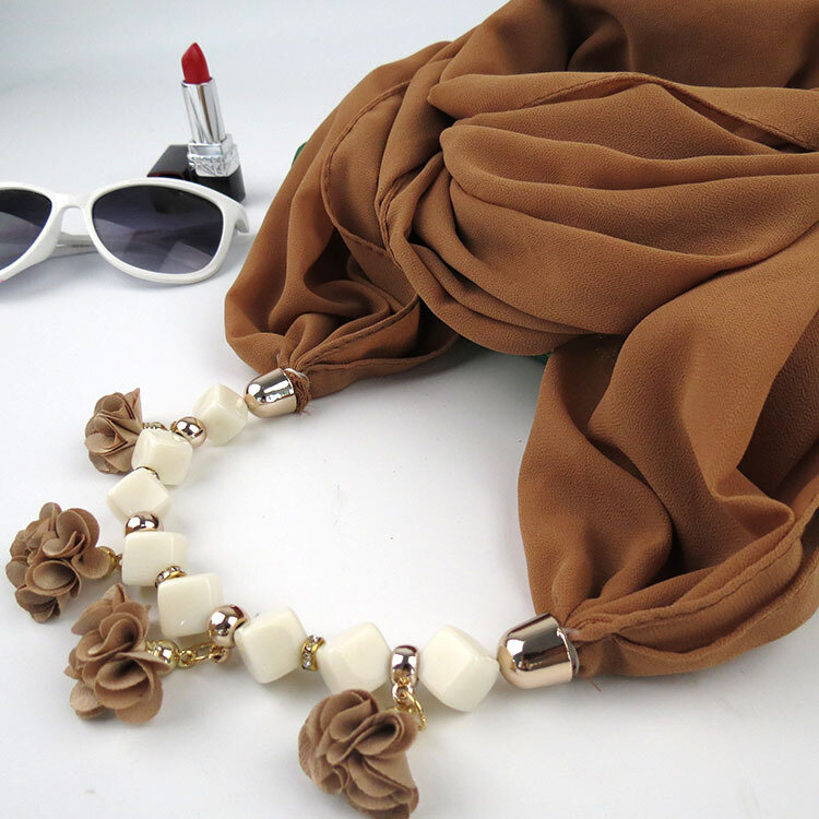 Frauen Gedruckt Chiffon Ring Schal Hijabs Multi-stil Schmuck Halskette Blume Anhänger Schal Dame Bekleidung Zubehör Großhandel