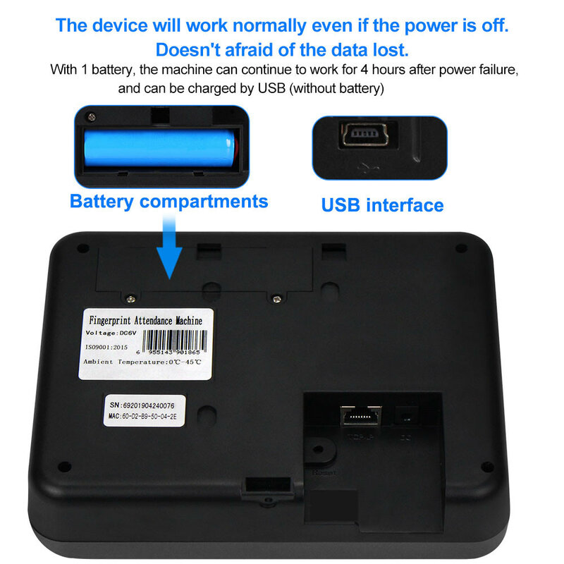 Realand Mesin Absensi Sidik Jari Biometrik 2.4 Inci Kartu RFID Kartu TCP/IP/USB Perangkat Lunak Check-In/Check-Out Karyawan