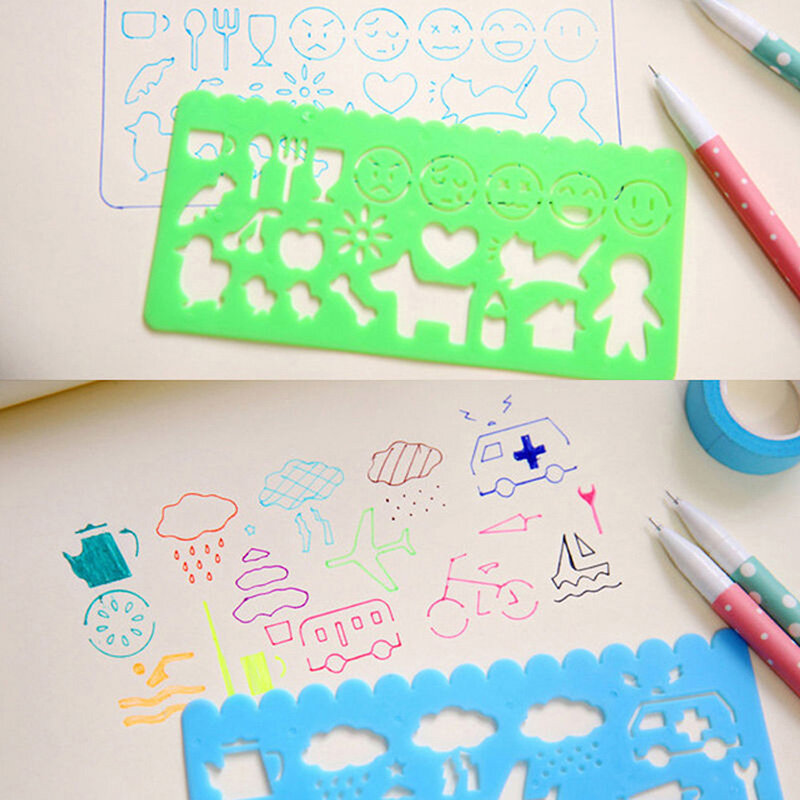 Plantilla de dibujo de símbolos gráficos de arte, regla de papelería para estudiantes y niños, Color caramelo, 4 piezas