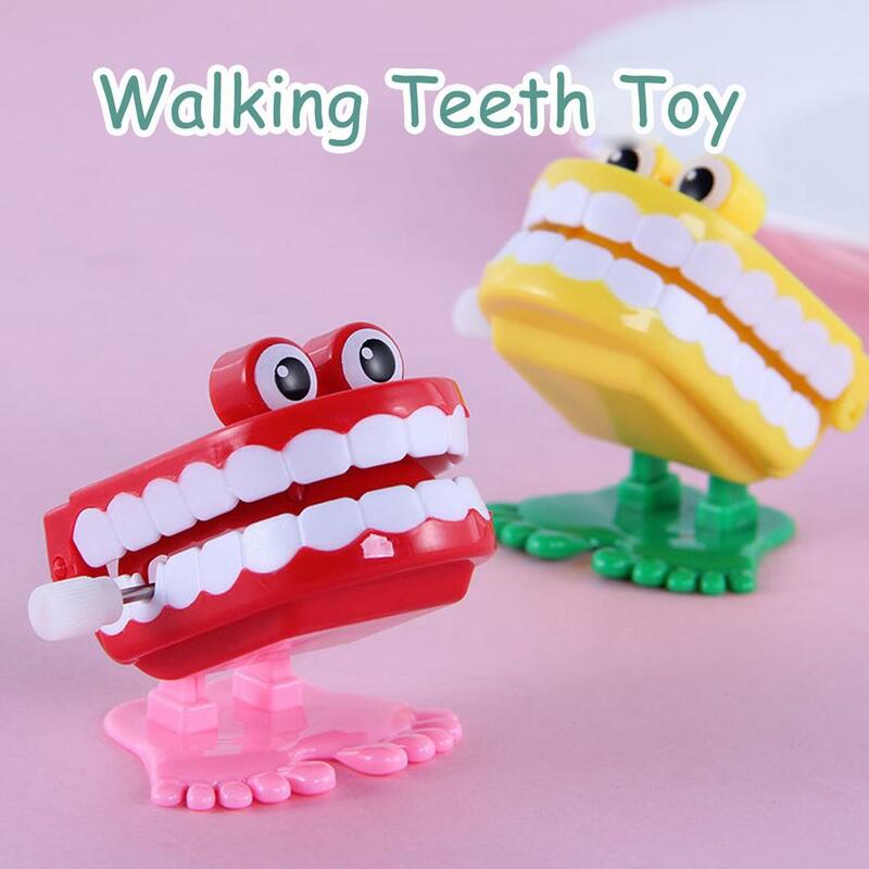 Dentadura dentes rosa vento até brinquedo clockwork chattering engraçado mini bonito andando dentes clockwork brinquedo para crianças do bebê