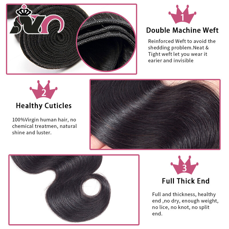 NY Hair Brazilian Body Wave 4 Bundles Hair 100% Human Hair Weave Natural Black Non-Remy Body Wave Bundles Deals for Black Women