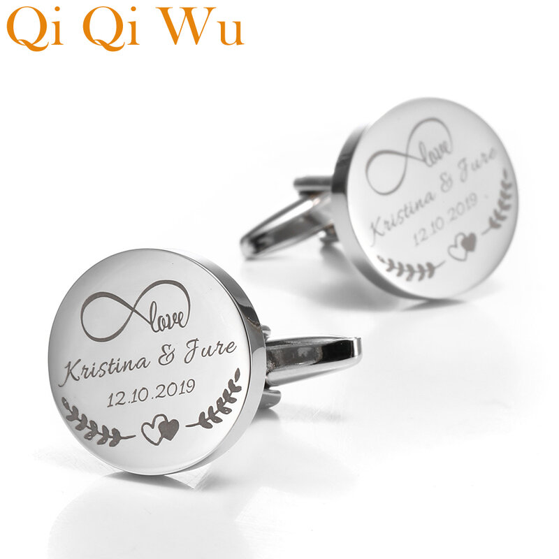 Custom Engraved Groom Shirt Cufflinks Wedding Gifts Name Lettering Personalized Best Men Cuff links Buttons Groomsmen Jewelry