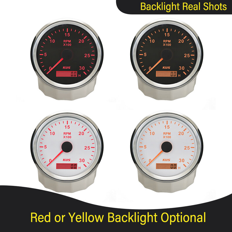 Tacômetro do motor diesel de KUS, calibre do RPM, contador de REV, 3K RPM 4 RPM 6K RPM 8K RPM com medidor da hora, luminoso vermelho, amarelo, 12V, 24V