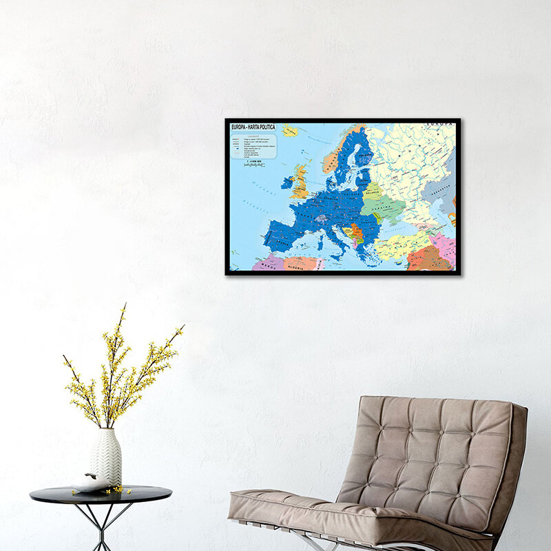 A1 크기 유럽지도 캔버스 회화 84x59cm 루마니아지도 유럽 벽지 벽 포스터 하우스 거실 장식