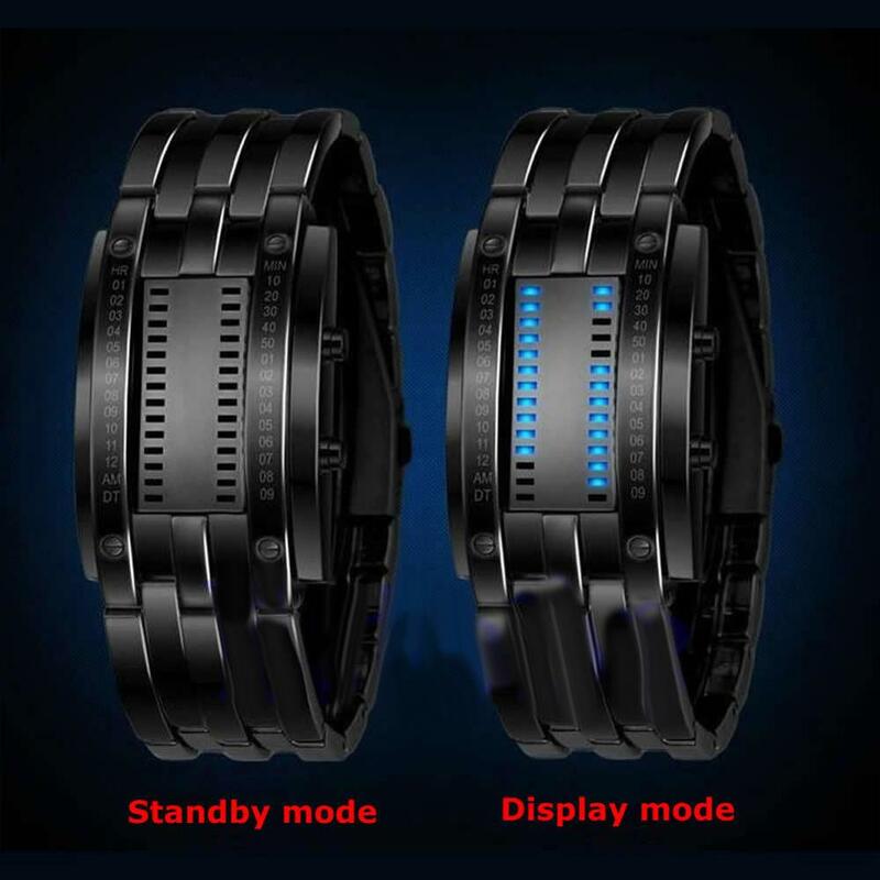 Modny zegarek dla par mężczyźni kobiety luksusowy zegarek miłośników zegar ze stali nierdzewnej LED data bransoletka zegarek binarny zegarek na rękę zegarki sportowe