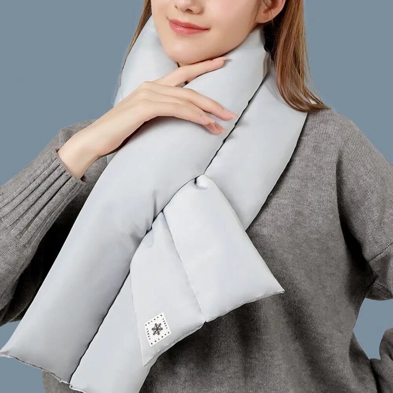 Bufanda de plumón para mujer, calentador de cuello de capa gruesa, fina, a la moda, para invierno