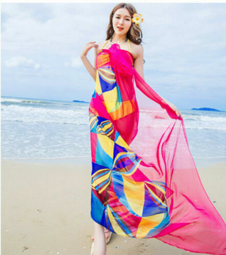 Paréo en mousseline de soie pour femme, écharpe enveloppante, imprimé, pour Bikini, ample, pour la plage, Sarong, vêtements pour la plage, 2021