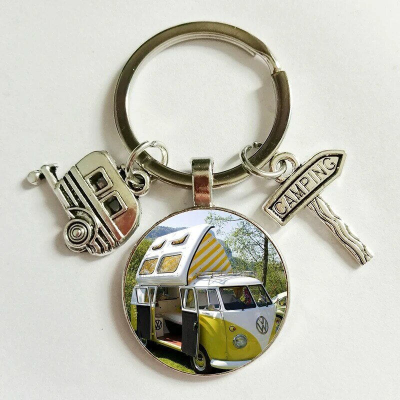 2020 NEW Happy Camper - Handcrafted Pendant Keychain With Camper Charm Key ring Happy camping Key Chain