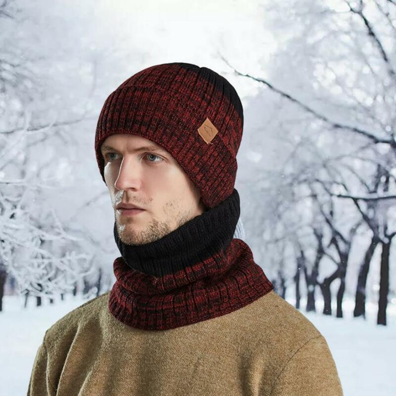 冬のビーニー帽子女性用スカーフセット-男性冬のずんぐりしたビーニー帽子スカーフセット暖かいニット帽スカルキャップネックウォーマー厚手のfl