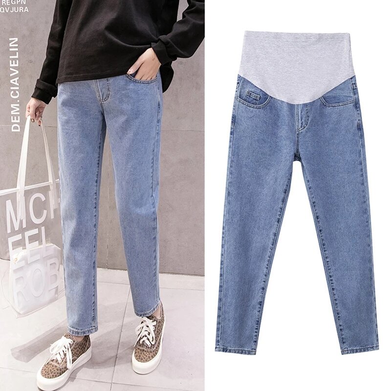 Calças abdominais para gestantes, calças de cintura alta, calças de maternidade, jeans solto, jeans de namorado