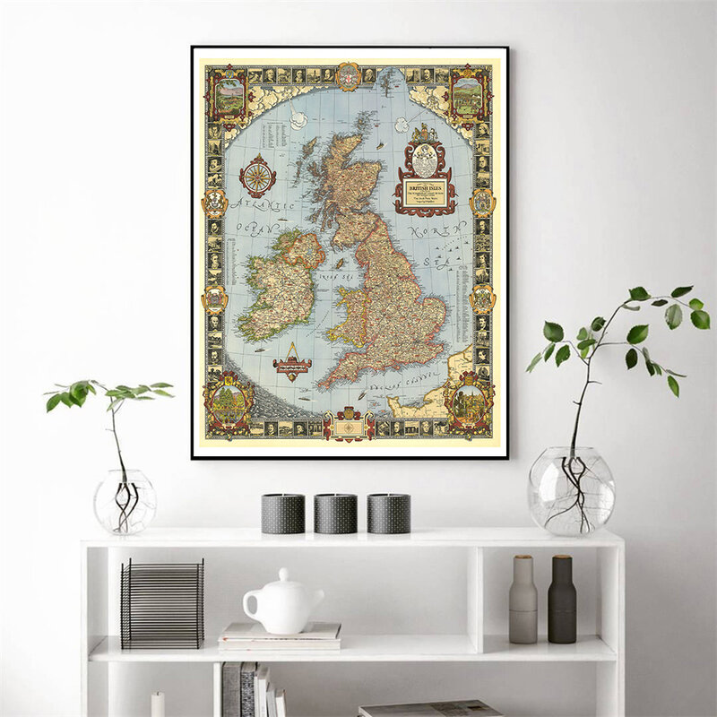 59*84cm 1937 il regno unito mappa dei cristiani moderni Poster da parete retrò Poster su tela pittura decorazione della casa materiale scolastico