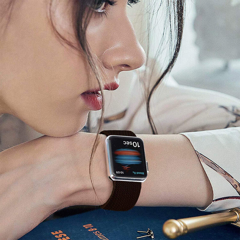 Эластичный ремешок соло + чехол для Apple Watch SE 6 5 4 ремешки 44 мм 40 мм, нейлоновый защитный чехол для браслета iwatch 3 2 42 мм 38 мм