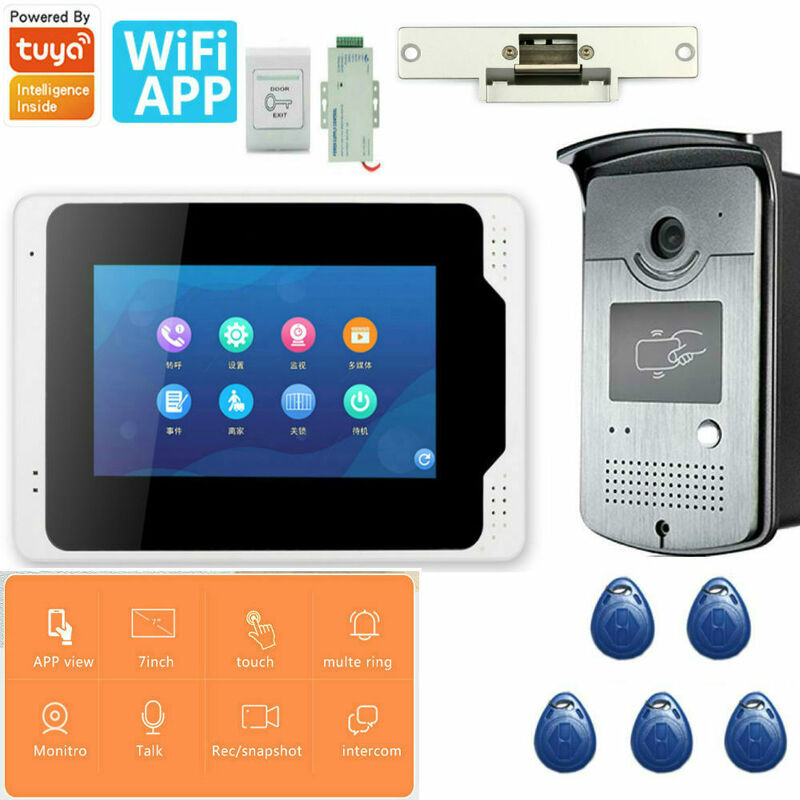 TUYA-intercomunicador de vídeo WiFi de 7 pulgadas, sistema de Control de acceso RFID para casa inteligente, aplicación inalámbrica para puerta, teléfono, Villa y apartamento