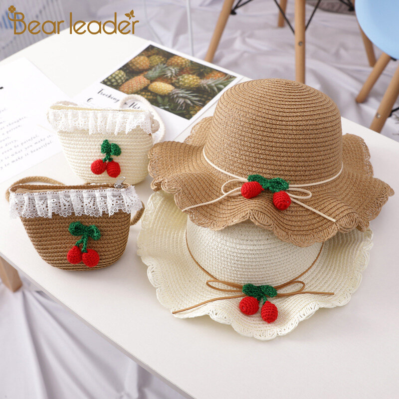 Sombrero de verano para niña, sombrero transpirable de paja s, bonito patrón alegre, dulce Príncipe Seaide con bolsa de chico 2-6Y
