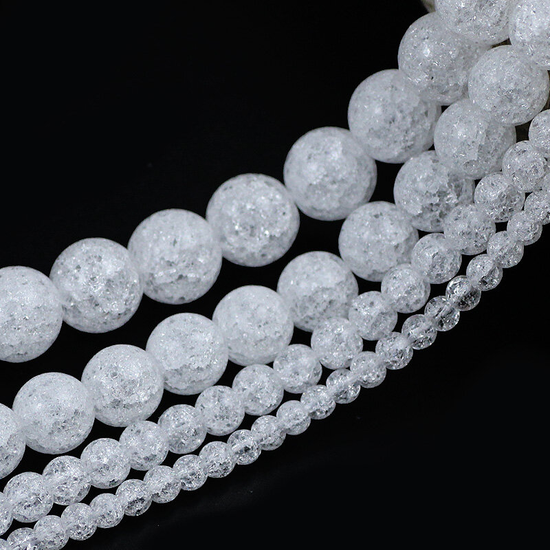Perles de cristal de quartz de roche blanche, cristal de pop-corn, pierre naturelle, perles rondes de fissure, bracelets de bricolage, bijoux exécutifs, 4mm, 6mm, 8mm, 10mm, 12mm