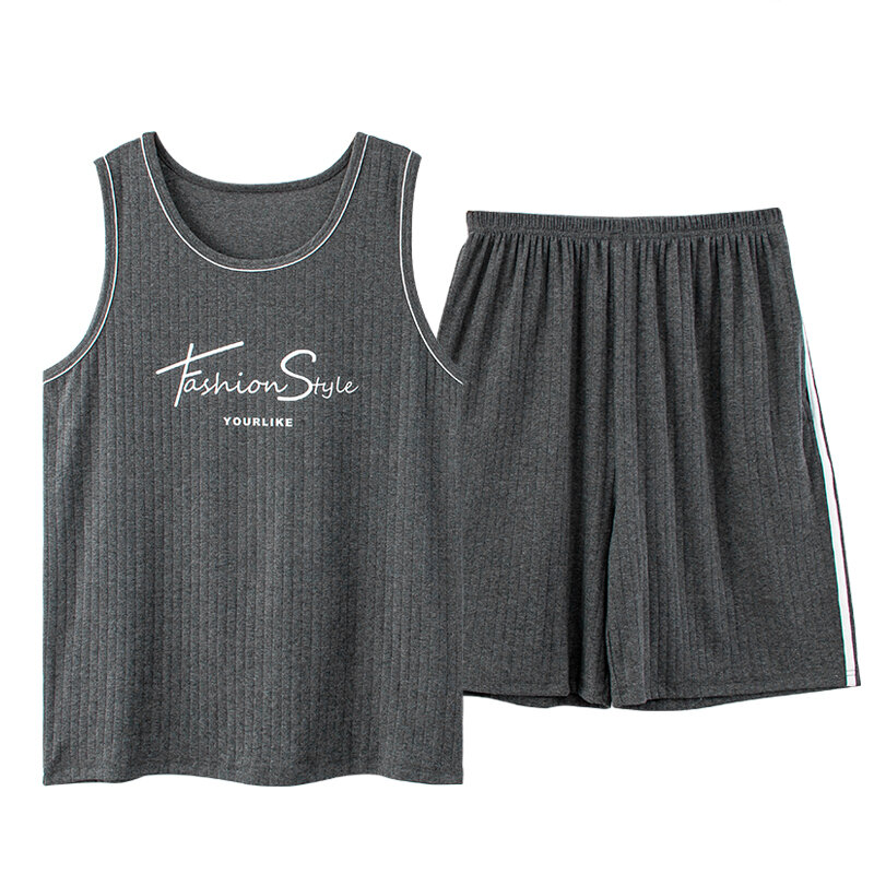 2024 New Style Men's Pajamas Set Summer Thin Cotton Male Pajamas Sets Vest Sleepwear Sleeveless Tops + Shorts 2pcs/set L-XXXXL