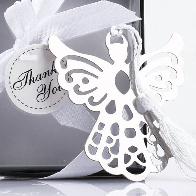 1PC Bookmark Stainless Steel Silver Guardian ANGEL Bookmark Tassel Page Marker Ribbon Box Theme Bookmarks