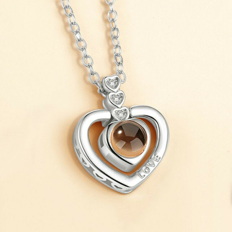 New Rose Gold 100 Languages I Love You Projection Pendant Necklace Romantic Love Memory Wedding Necklace Lover Necklaces Gift