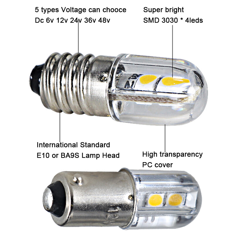 Super Mini Led Bulb E10 BA9S T4W 6v 12v 24v 36v 48v 110v 220v Auto Indicator Warning Light Car Signal Energy Saving Lamp