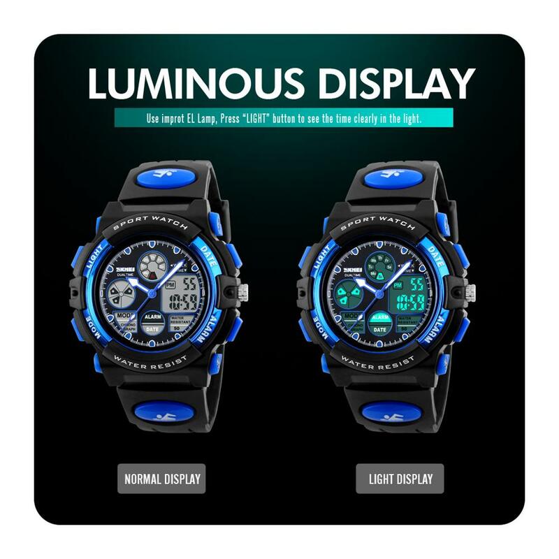 SKMEI 5Bar wodoodporny chronograf Luminous dzieci cyfrowy nadgarstek zegarek dzieci Sport zegarki chłopcy dziewczęta elektroniczny zegar kwarcowy