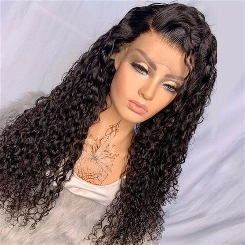 QueenKing Hair Invisiable Transparent 13x6 Super Fine HD Lace Frontal Wigs Brazilian Deep Curly 150% Lace Front Human Hair Wigs
