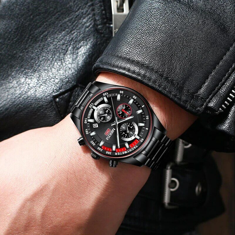 NIBOSI Gold Men's Watches Military Luxury Brand Watch Mens Quartz Stainless Clock Fashion Chronograph Watch Relogio Masculino