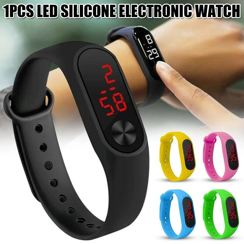 Jam tangan wanita jam tangan silikon untuk pria dan wanita jam tangan elektronik warna permen jam tangan olahraga LED kasual pria jam tangan