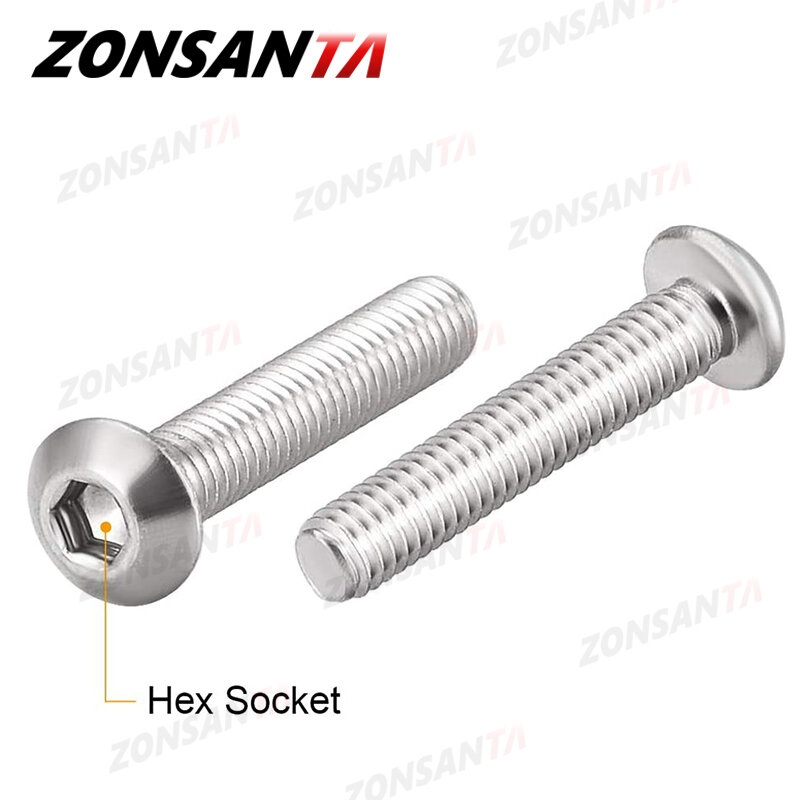 ZONSANTA ISO7380 M2 M2.5 M3 M4 M5 M6 304 A2 รอบ 304 สแตนเลสสกรูซ็อกเก็ต HEX HEAD ALLEN bolt Mechanical สกรู