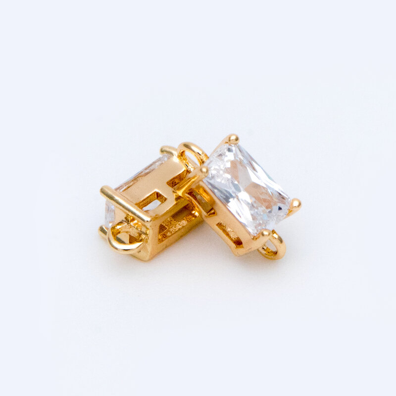 10 pces cz pavimentado ouro retângulo conectores 8mm, banhado a ouro bronze quadrado charme pingentes, para jóias diy descobertas (GB-820)