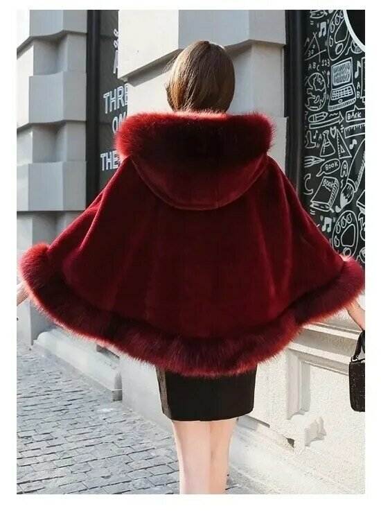 Женская осенне-зимняя шаль из искусственного лисьего меха, Свободное пальто, женский жилет, праздвечерние черная тканевая верхняя шапка, шаль, накидка, меховое пальто F