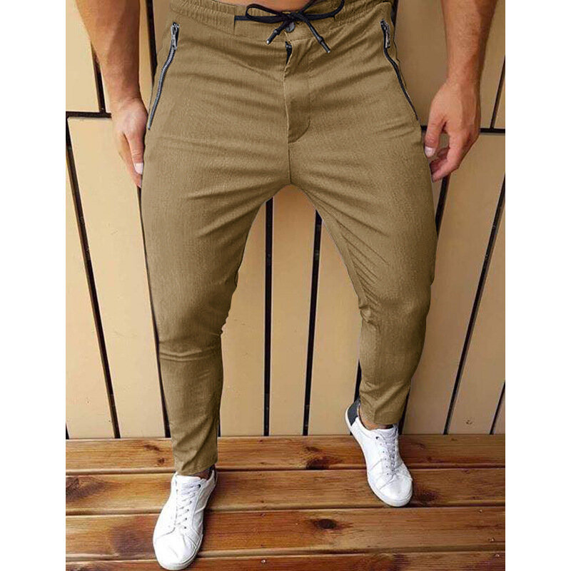 Mode Musim Semi Baru Celana Kasual Warna Solid Celana Panjang Pria Tali Lurus Kualitas Tinggi untuk Pria Desain Bisnis Formal