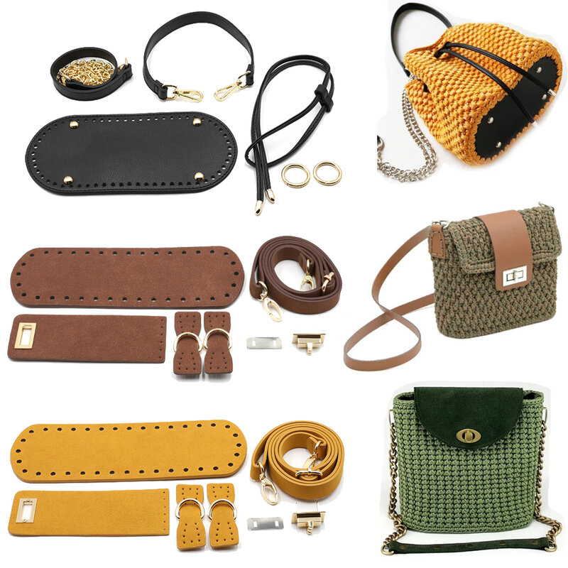 Bolsa de couro artesanal para mulheres, fundo com acessórios de hardware, alças de ombro, mochila DIY, 1 conjunto