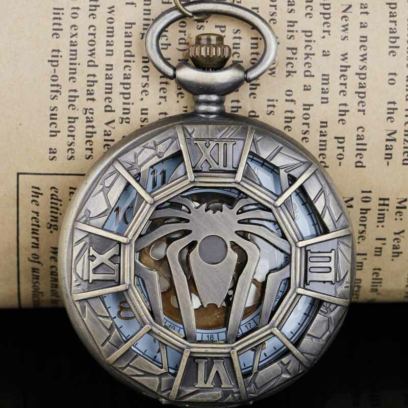 男性と女性のためのスパイダーデザインクォーツ懐中時計、ハーフハンター、ペンダントネックレス時計、男の子のための最高の贈り物