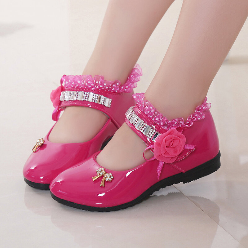 2021 New Children Elegant Princess PU Leather Sandals Kids Girls Wedding Dress Party Beaded Shoes For Girls