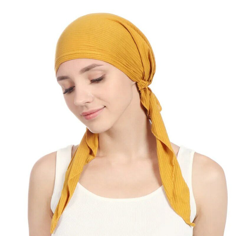 Шапка-тюрбан Женская однотонная с запахом, эластичный хлопковый мусульманский шапки, шарфы