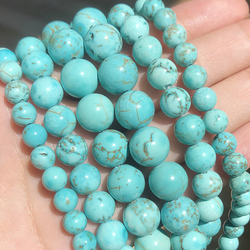 Sprzedaż hurtowa koraliki z kamienia naturalnego niebieskie turkusy okrągłe koraliki do produkcji biżuterii 15.5 cali Pick rozmiar 4/6/8/10/12mm
