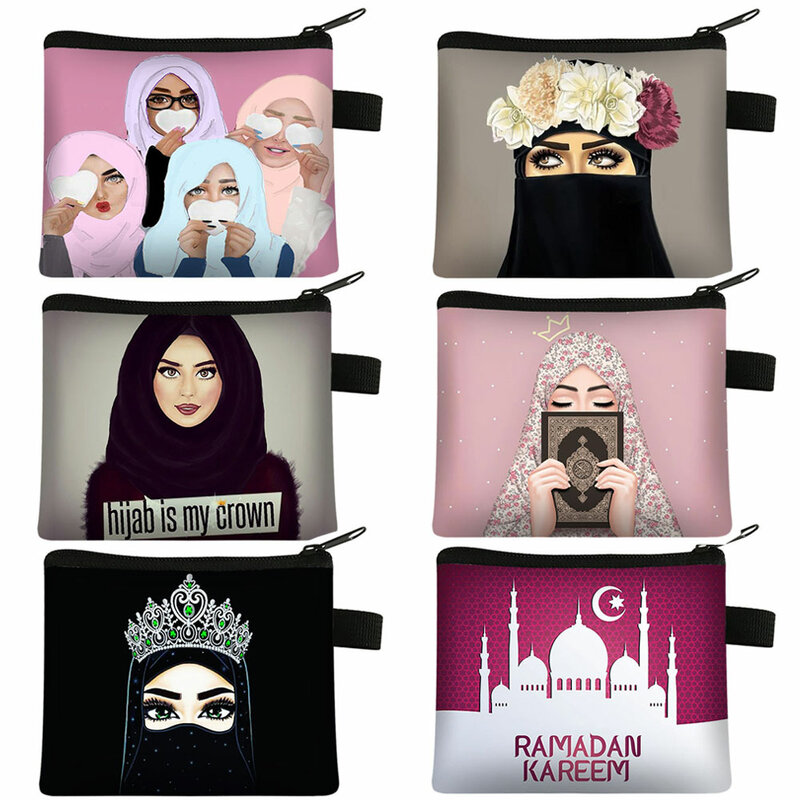 Porte-monnaie Hijab en forme de fleur pour femmes musulmanes, portefeuille de pièces de monnaie, sacs à main et porte-cartes et clés islamiques