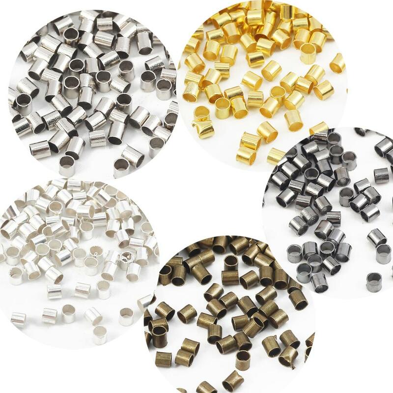 500pcs/bag 1.5/2.0mm Gold Silver Copper Tube Crimp End Beads Stopper Spacer Beads For Jewelry Making Findings Supplies Necklace