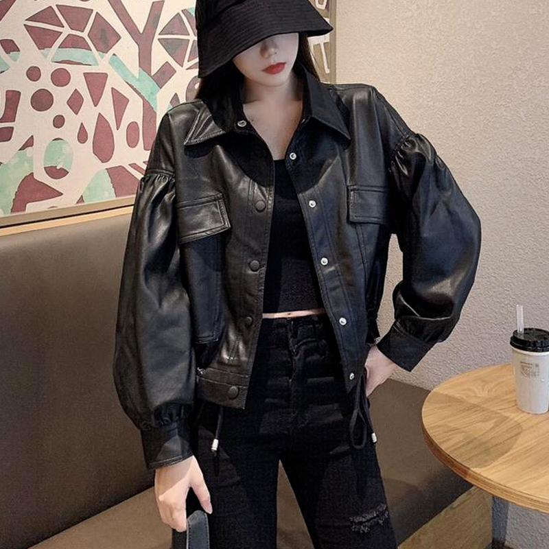 Koreaanse Zwart Moto Leren Jas Vrouwen Mode Streetwear Losse Lange Mouwen Jas Vintage Y2K Knop Warme Herfst Vrouwen Jas