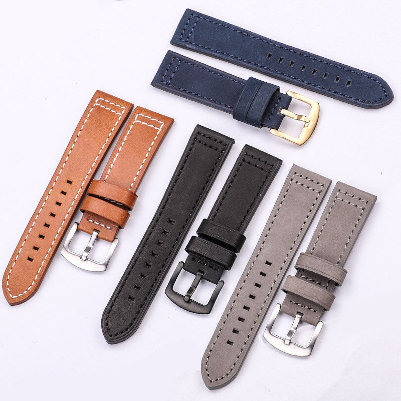 Bracelets de montre en cuir véritable pour hommes et femmes, bracelet Galaxy, noir, bleu, gris, marron, cuir de vachette, 18mm, 20mm, 22mm, 24mm