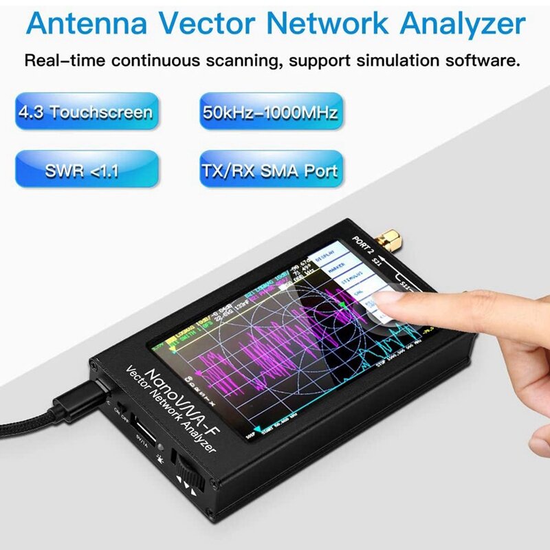Analizador de antena de red Vector nanovna-f UHF 50-1000MHz 4,3 pulgadas IPS LCD + RF Kit de demostración Analizador de antena portátil